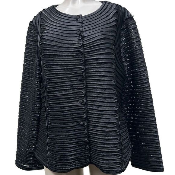 Vintage Weavz Evening Statement Jacket Women's 1X Black Button Front Long Sleeve - Picture 1 of 13